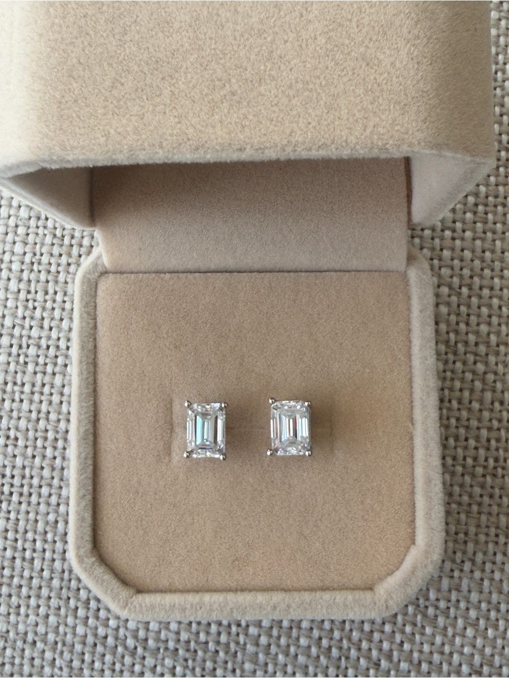 Emerald-Cut 2 ct Moissanite Clear Stone Stud Earrings - Sterling Silver